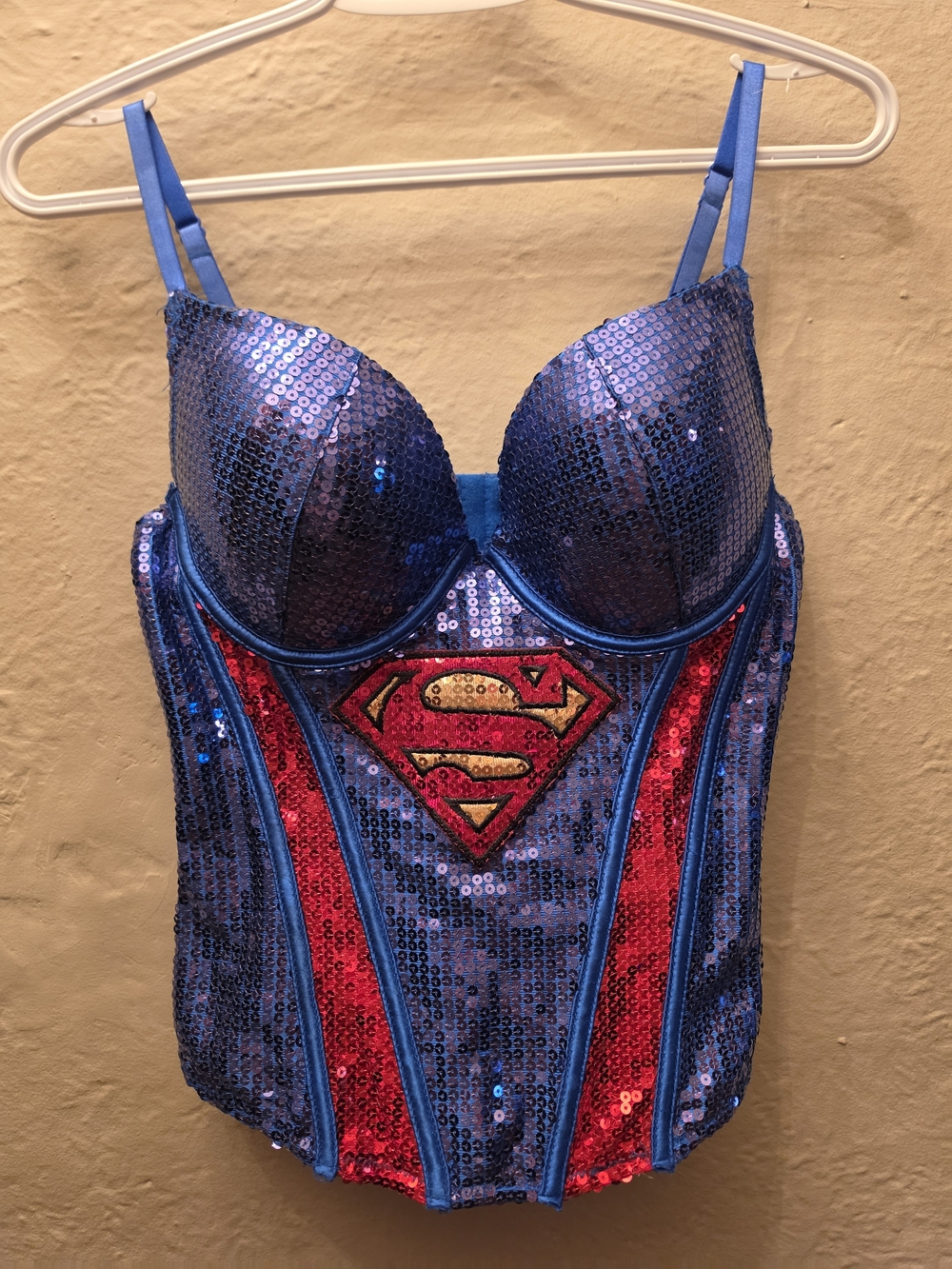 DC Comics Superman Sequin Corset Bustier Top L Blue Red Supergirl Cosplay